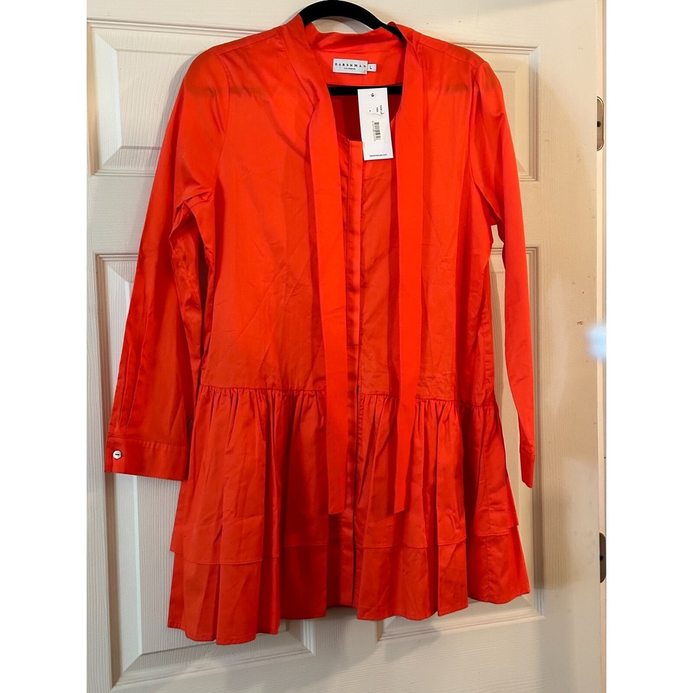 NWT | Harshman Laverne Ruffle Tiered Button Up Long Sleeve Knee Length Dress L - Picture 2 of 5